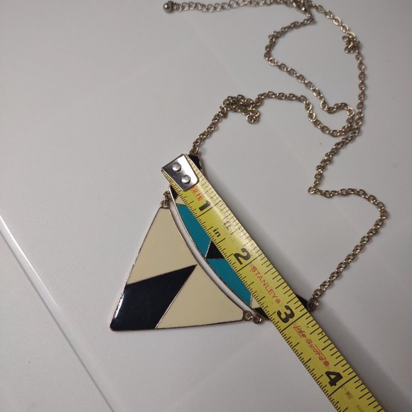Off White, Blue, And Black Triangle Pendant Necklace Adjustable 23.5" To 25.5" - Picture 10 of 12